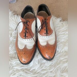 1950/60s Footjoy Classic Golf Shoes Leather Brown White Wing Tips Vintage